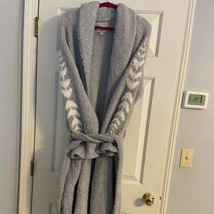 Barefoot Dreams Grey Robe with design on sleeves